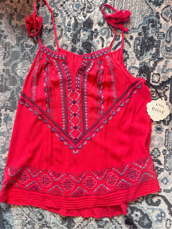 Knox Rose Tops - Knox Rose Brick Red Embroidered Tie-Strap Camisole